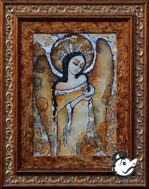 Złota rama z ornamentem, vintage, anioł, oldschool